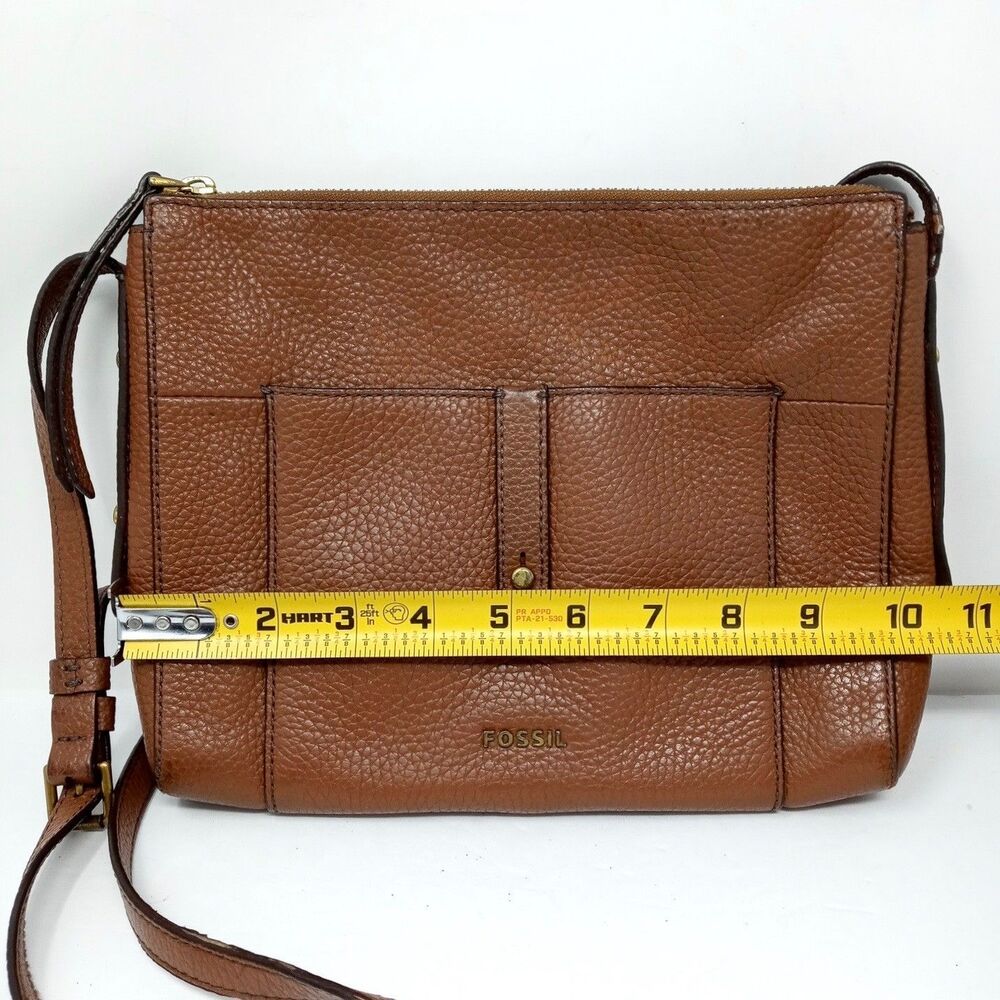 Fossil Pebbled Leather Crossbody Bag Purse Adjustable Strap Zip Closure - Picture 10 of 11
